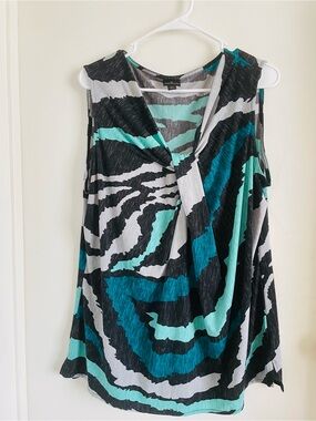 Worthington Teal, Aqua & Black Twist-Front Sleeveless Camisole